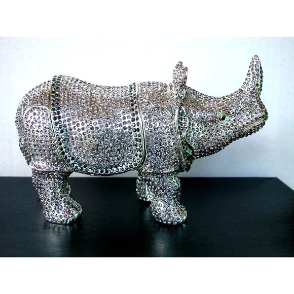 Keren Kopel Rhinoceros Trinket Box, Silver Austrian Crystals #027-250 - Picture 3 of 7